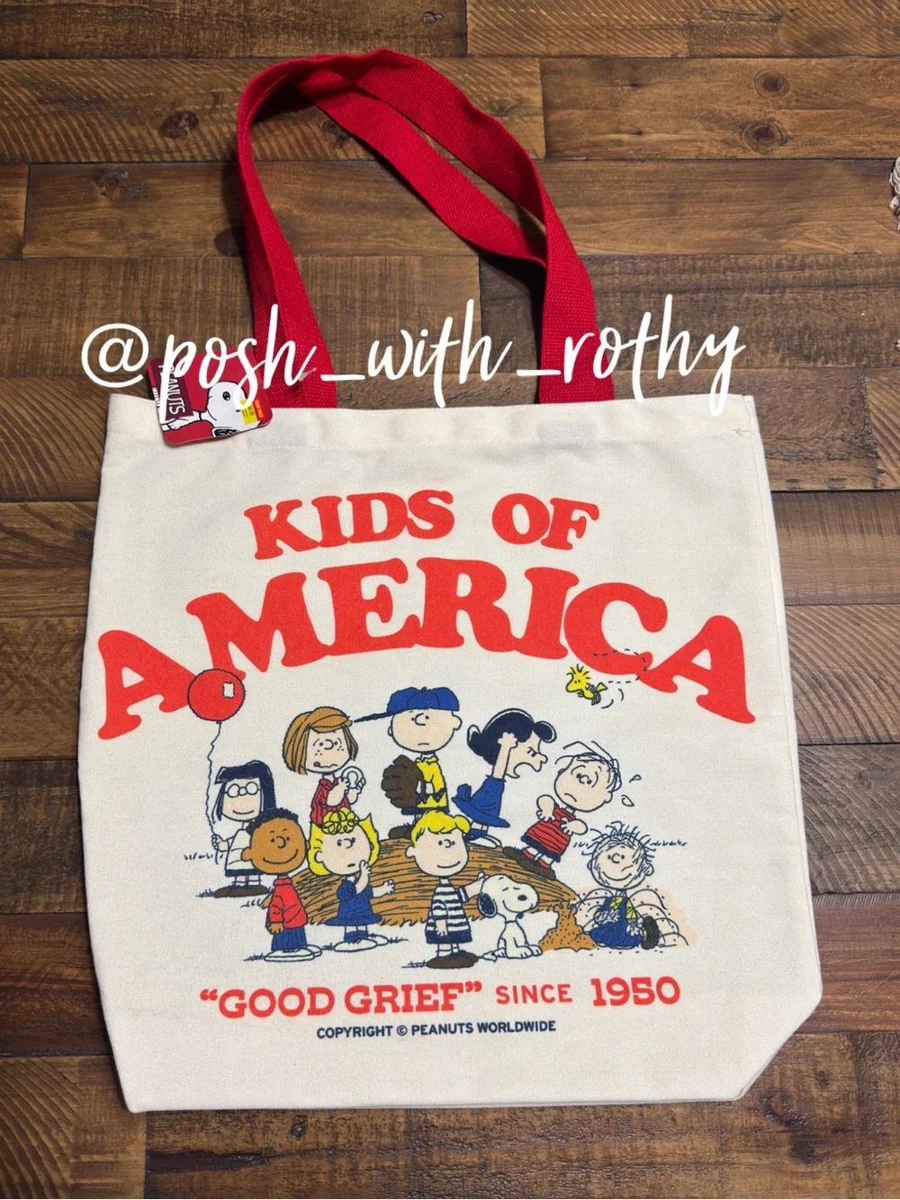 Peanuts Kids of America Reusable Canvas Tote Bag, NWT